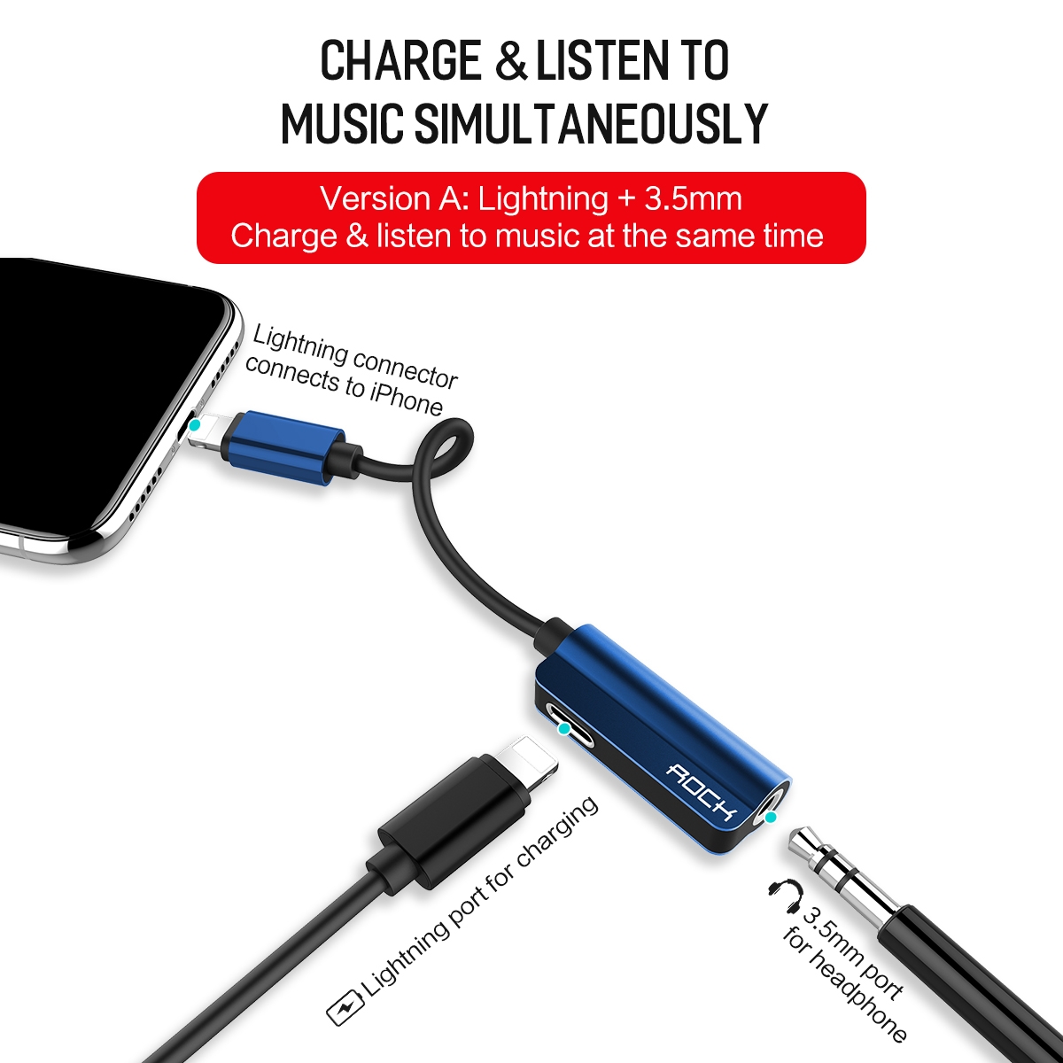 ROCK iPhone Splitter Cable Lightning to 3.5 mm Adapter Xshopi